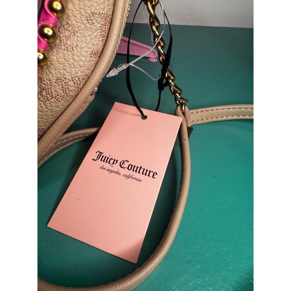 NEW Juicy Couture “Love Never Dies” Heart Crossbody Bag – Café/Juicy Pink - Picture 4 of 5